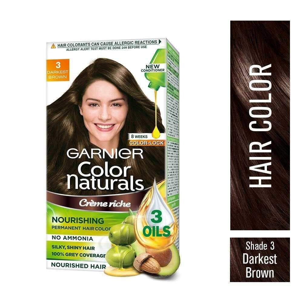 Hair Colour Garnier Colour Naturals Crème No.3 (Darkest Brown) 70ml + 60gm