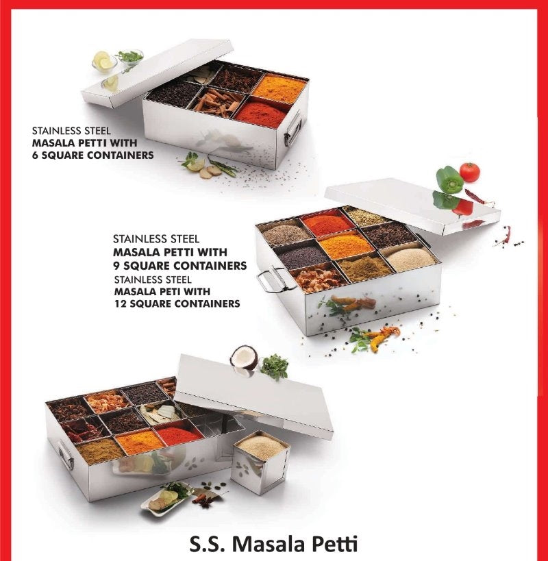 Komal S.S. Jumbo Masala Peti (No.1) with Big 6 square containers