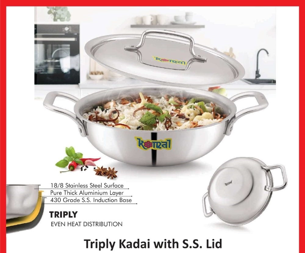 Komal S.S. Kadai with SS Lid (30cm) Tri Ply